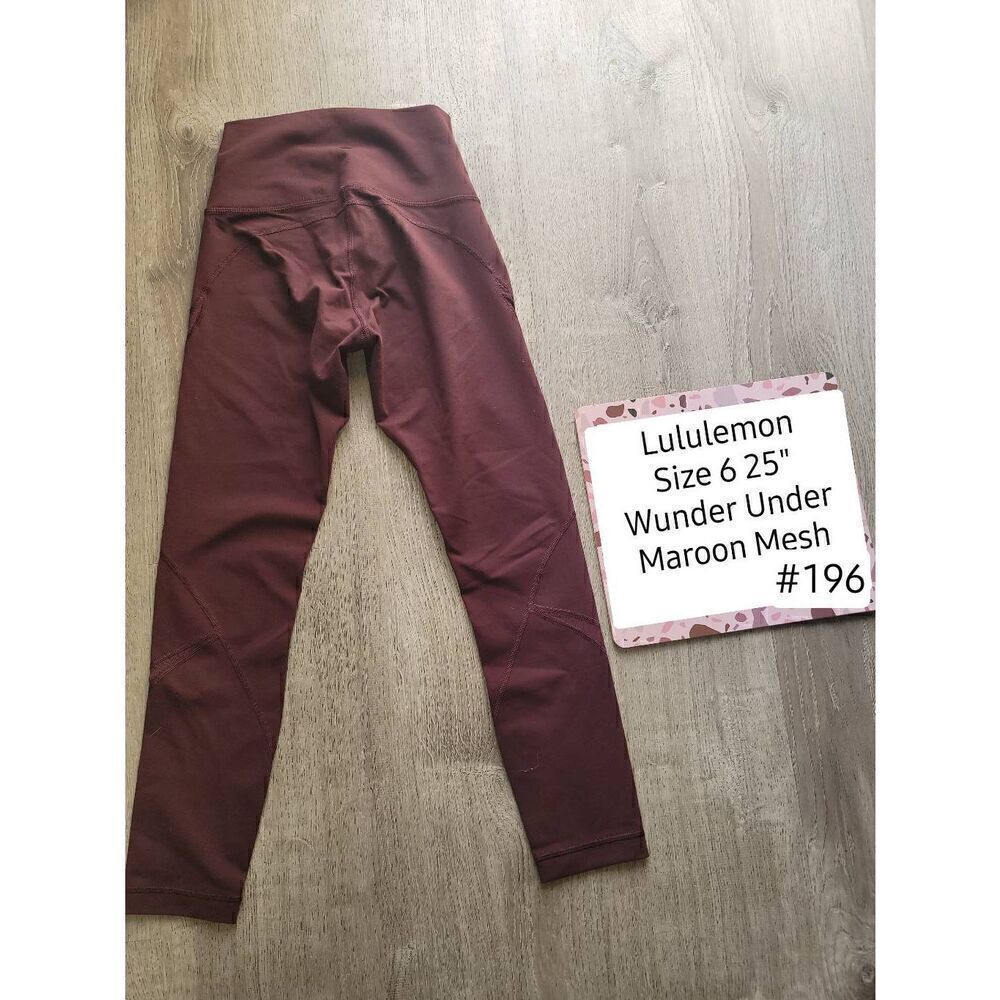 Lululemon Size 6 Maroon Mesh Leggings - Picture 2 of 2